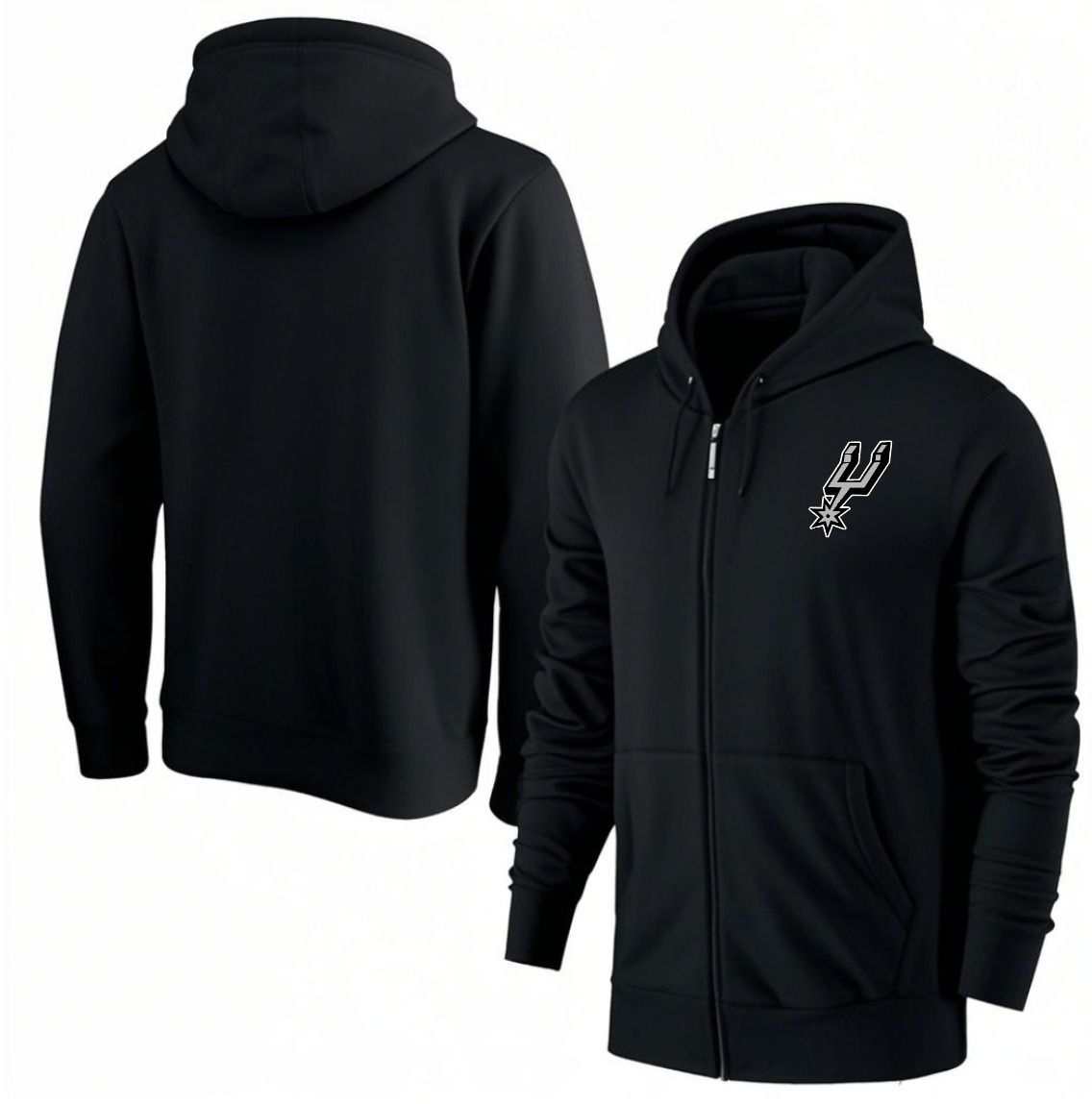 Men San Antonio Spurs Black Zipper hoodie 2025 NBA Jersey style 1